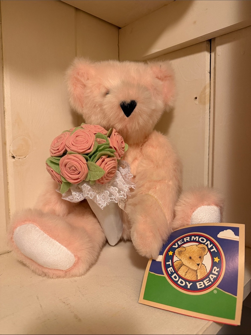 Vermont Teddy Bear Pink Plush Bear with Rose Bouquet